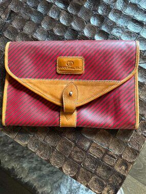 **Rare Vintage Gucci Accessory Collection Clutch | Red & Charcoal Stripe